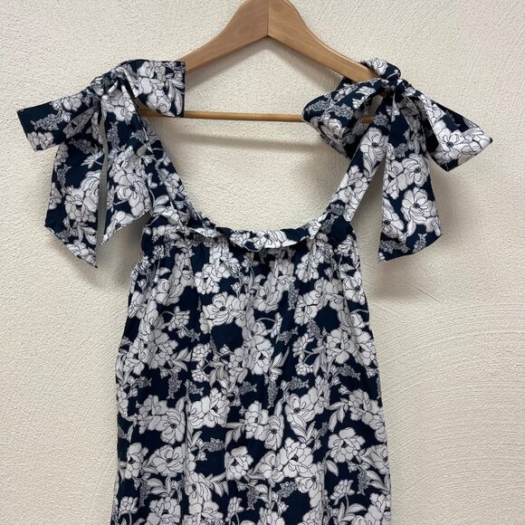 J. Crew Tie Shoulder Poplin Dress in Magnolia Floral Navy BG490 Size M - Picture 4 of 9